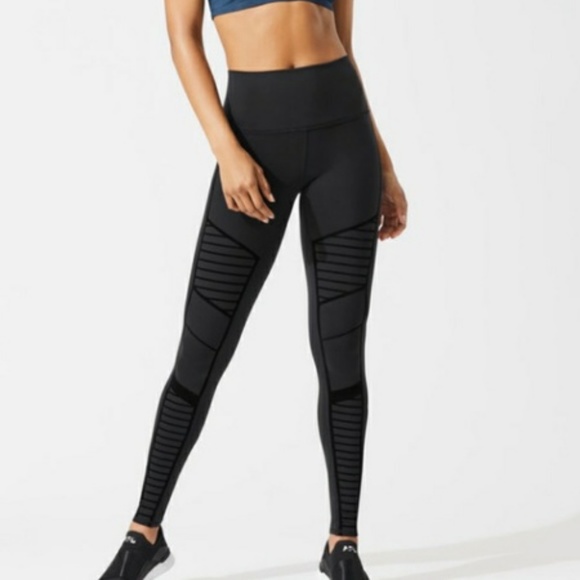 ALO Yoga Pants - Alo Yoga Flocked High-Waist Black Moto Leggings